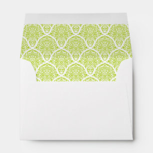 Lime Green White Damask Lined Wedding Envelopes