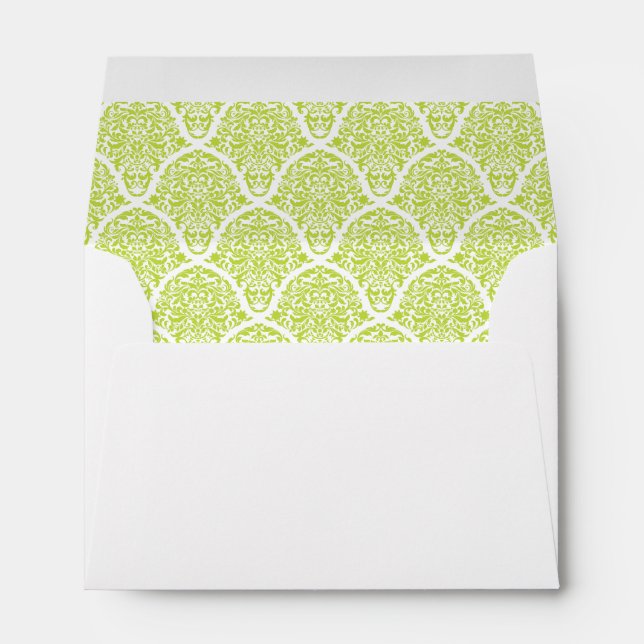 Lime Green White Damask Lined Wedding Envelopes (Back (Bottom))