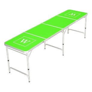 Lime Green White Framed Initial Monogram Beer Pong Table