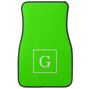 Lime Green White Framed Initial Monogram Car Floor Mat