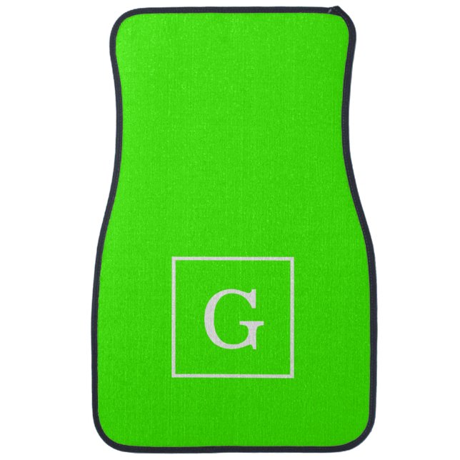 Lime Green White Framed Initial Monogram Car Floor Mat (Front)