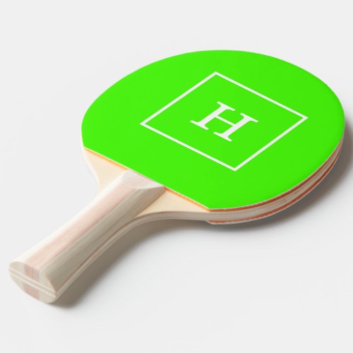 Lime Green White Framed Initial Monogram Ping Pong Paddle
