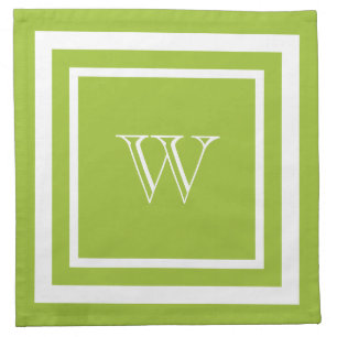 Lime Green White Framed Monogram Cloth Napkin