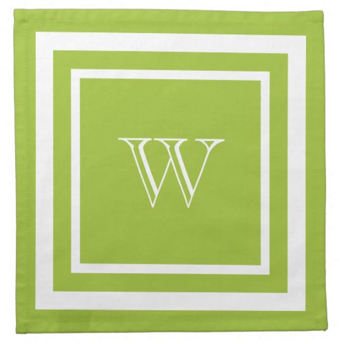 Lime Green White Framed Monogram Cloth Napkin