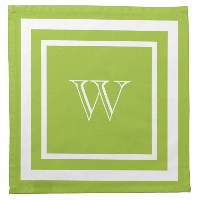 Lime Green White Framed Monogram Cloth Napkin (Front)