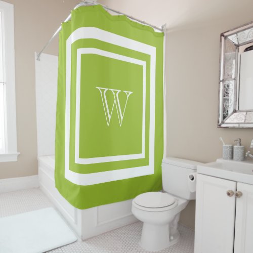 Lime Green White Framed Monogram Shower Curtain