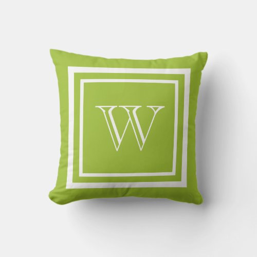 Lime Green White Framed Monogram Throw Pillow