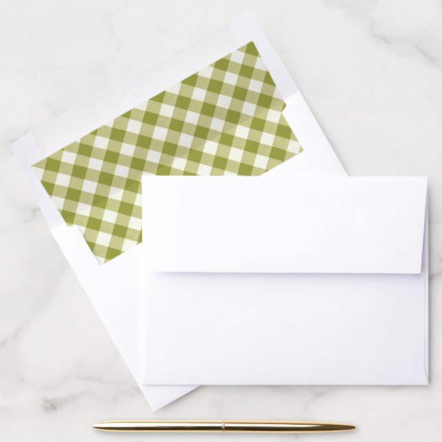 Lime Green & White Gingham Fresh Modern Stationery Envelope Liner (Desk)