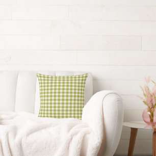 Lime Green White Gingham Plaid Checkered Pattern  Throw Pillow