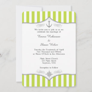 Lime Green White Gray Nautical Wedding Invitation