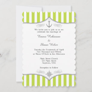 Lime Green White Gray Nautical Wedding Invitation