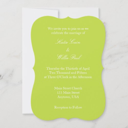 Lime Green White Plain Simple Wedding Invitation