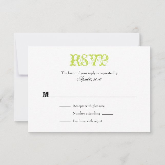 Lime Green White Plain Simple Wedding RSVP Cards (Front)