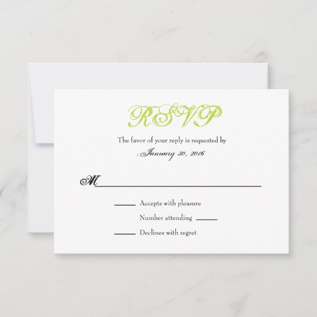 Lime Green White Plain Simple Wedding RSVP Cards (Front)