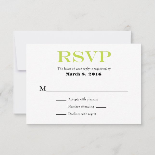 Lime Green White Plain Simple Wedding RSVP Cards (Front)