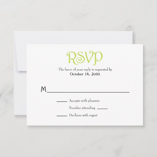 Lime Green White Plain Simple Wedding RSVP Cards (Front)