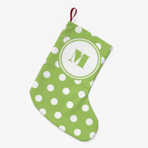 Lime Green White Polka Dots Personalized Monogram Small Christmas Stocking