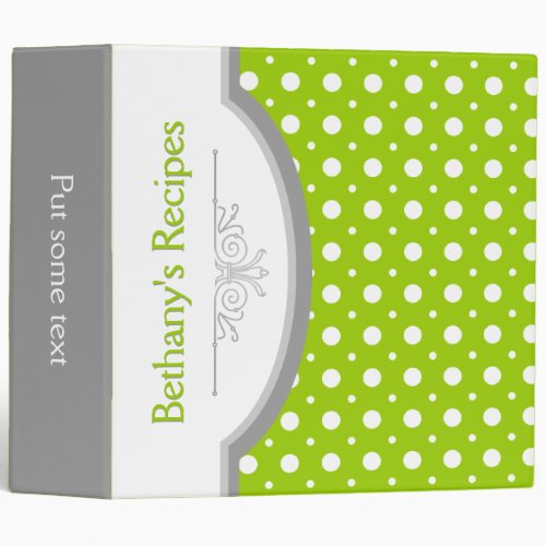 Lime green white polka dots with frame recipe binder