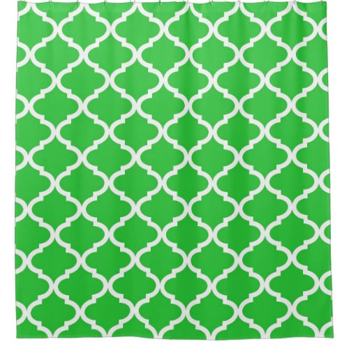 Lime Green White Quatrefoil Lattice Shower Curtain