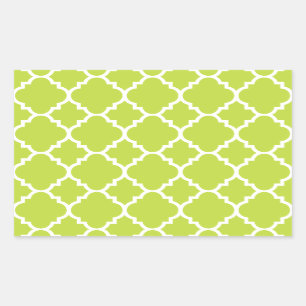 Lime Green White Quatrefoil Moroccan Pattern Rectangular Sticker