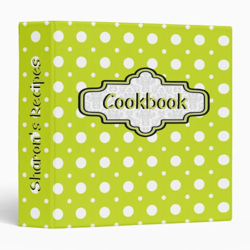 Lime green white retro polka dot cute recipe binder