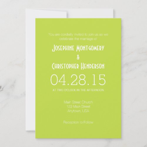 Lime Green White Simple Modern Wedding Invitation