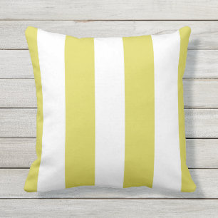 Lime Green & White Stripes Outdoor Throw Pillow