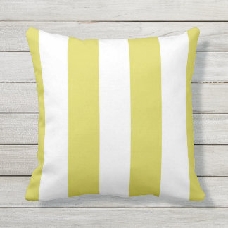 Lime Green & White Stripes Outdoor Throw Pillow
