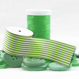 Lime Green-White Stripes Pattern Grosgrain Ribbon