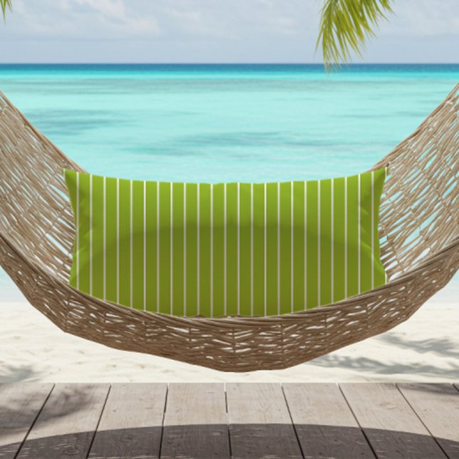 Lime Green White Summer Stripes Outdoor Lumbar Pillow (Creator Uploaded)