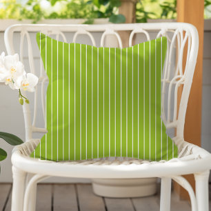 Lime Green White Summer Stripes Outdoor Pillow