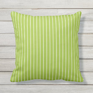 Lime Green White Summer Stripes Outdoor Pillow