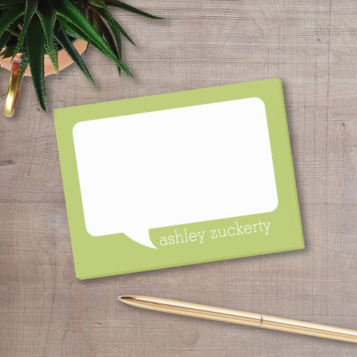 Lime Green  White Talk Bubble Personalized Name Post_it Notes