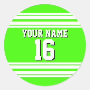 Lime Green White Team Jersey Custom Number Name Classic Round Sticker