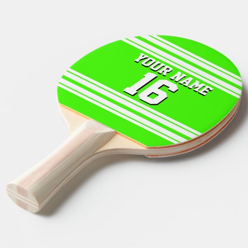 Lime Green White Team Jersey Custom Number Name Ping Pong Paddle