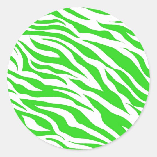 Lime Green White Zebra Stripes Wild Animal Prints Classic Round Sticker