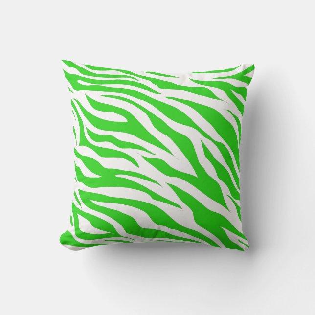 Lime Green White Zebra Stripes Wild Animal Prints Throw Pillow (Front)