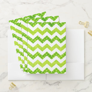 LIME GREEN & WHITE ZIG ZAG CHEVRON STRIPES POCKET FOLDER