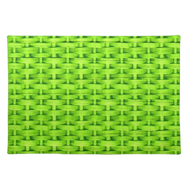 Lime green wicker retro stripes graphic design cloth placemat (Front)
