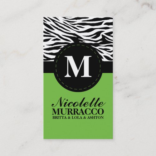 Lime Green Wild Zebra Print Mommy Calling Card / Business Card Templates