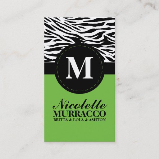 Customizable Lime Green Wild Zebra Print Mommy Calling Card / Business Card Templates