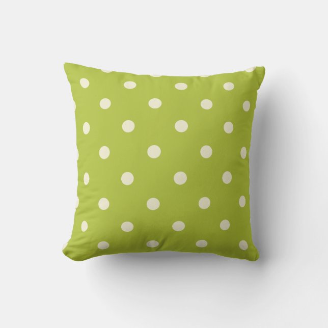 Lime green with cream polkadots throw pillow (Front)