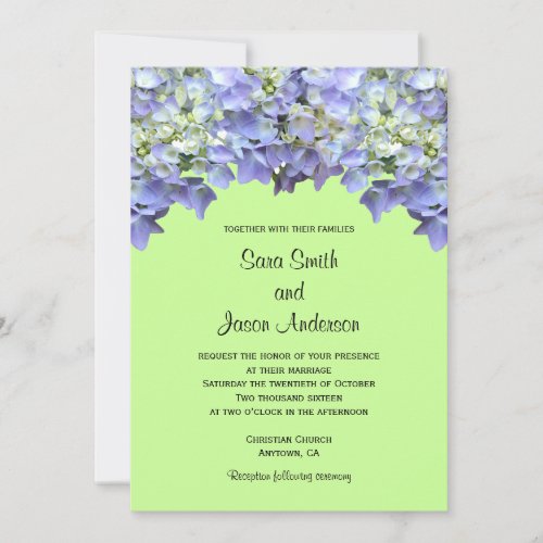 Purple Hydrangea on Green Background Wedding Custom Invites