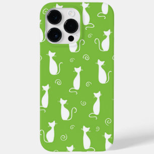 LIME GREEN WITH WHITE SITTING CAT PATTERN Case-Mate iPhone 14 PRO MAX CASE