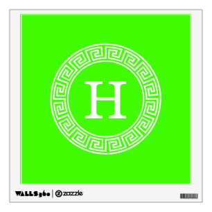 Lime Green Wt Greek Key Rnd Frame Initial Monogram Wall Sticker