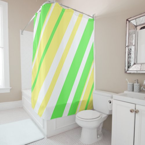 Lime Green Yellow and White Stripe Shower Curtain
