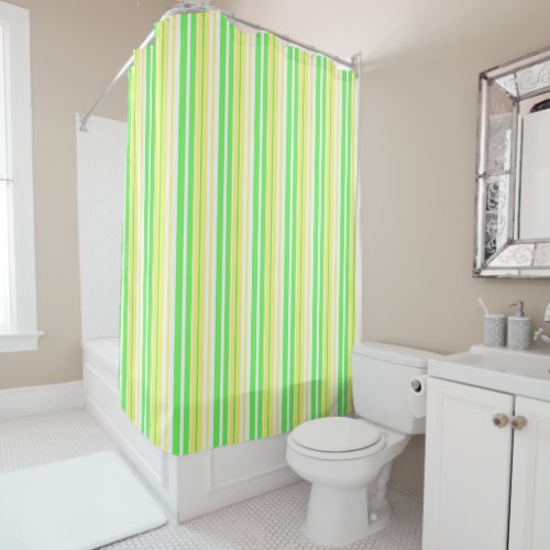 Lime Green Yellow and White Stripe Shower Curtain