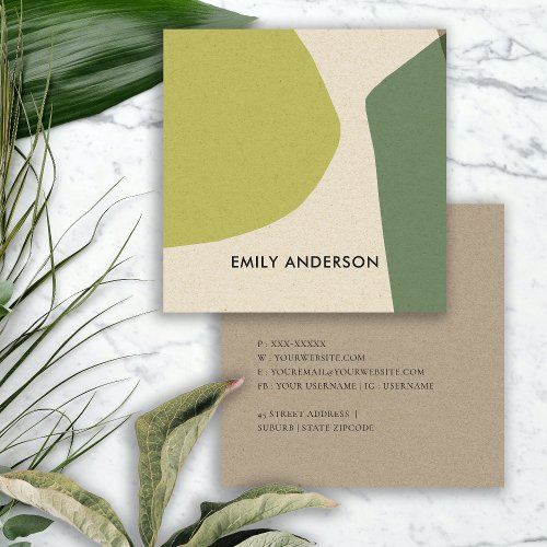 LIME GREEN YELLOW MODERN RUSTIC ABSTRACT ARTISTIC SQUARE BUSINESS CARD