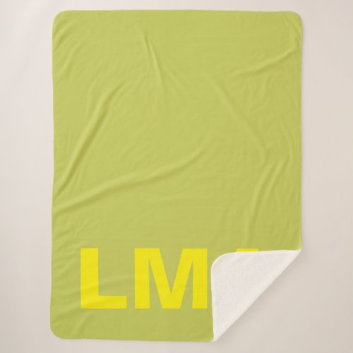 Lime Green Yellow Monogram 3 Initials Sherpa Blanket