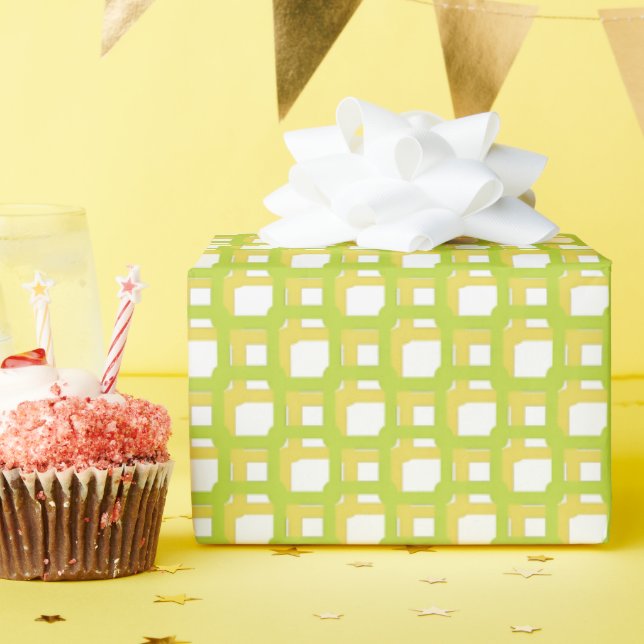  Lime Green Yellow Woven Squares  Wrapping Paper (Birthday Party)